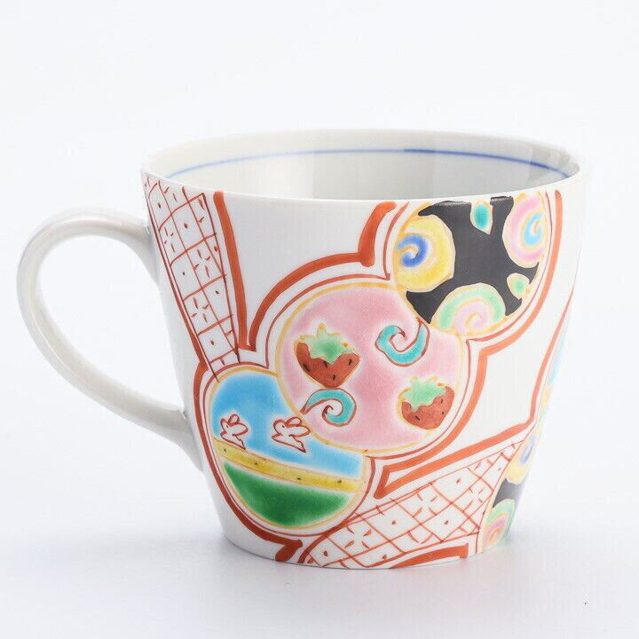 Kutani yaki porcelain Japanese Tea mug coffee cup Fukuju pattern Ginshu Japan