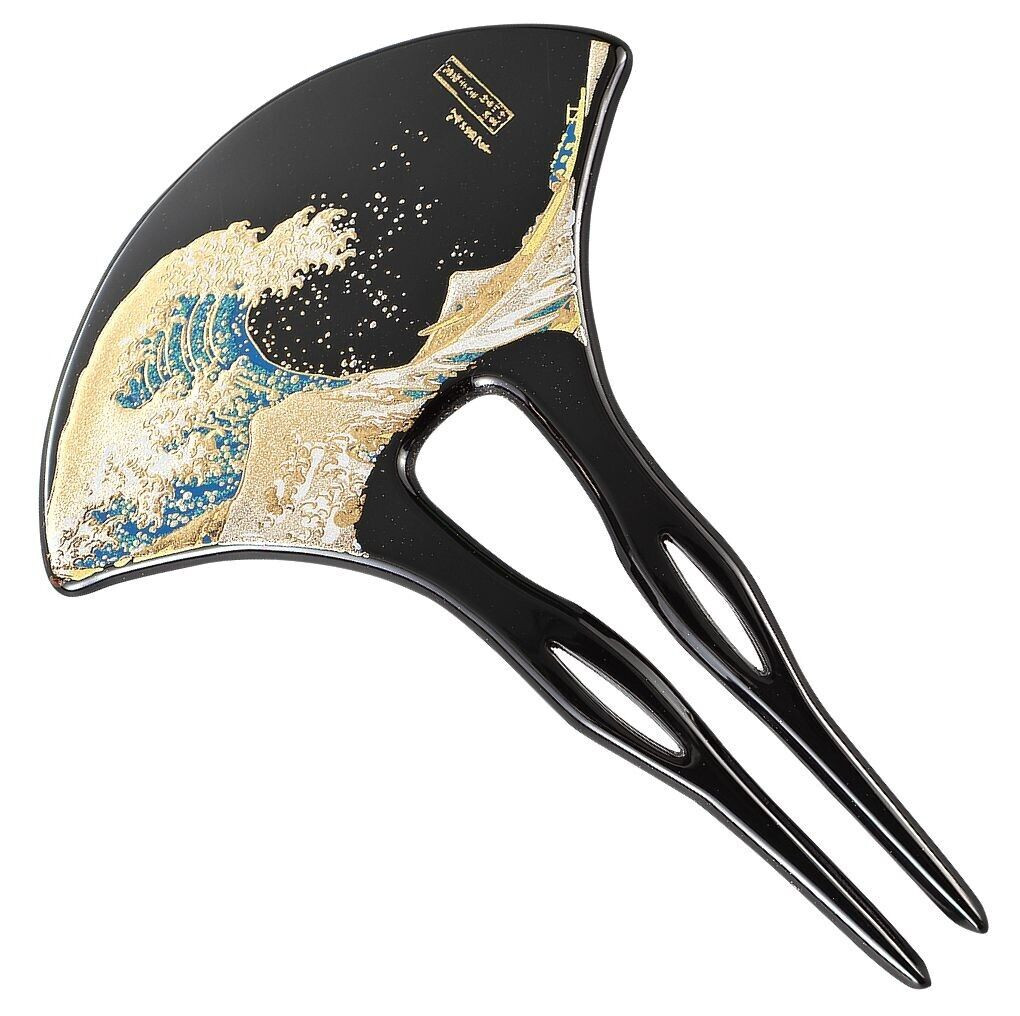 Japanese Lacquer Geisha Kanzashi comb Kimono Hairpin Black Urushi