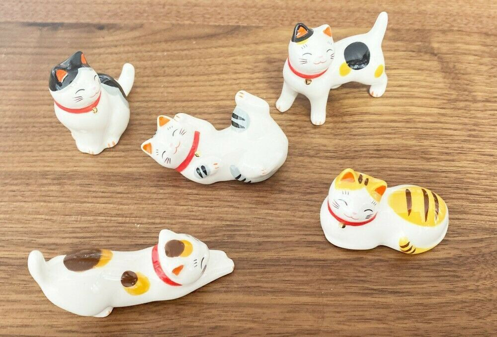 デコ姫様おとり置き✿TSUYOSHI NAGABUCHI レザーキャップ Hashioki japanese chopstick rest Nagomi Neko cat Mino yaki set of