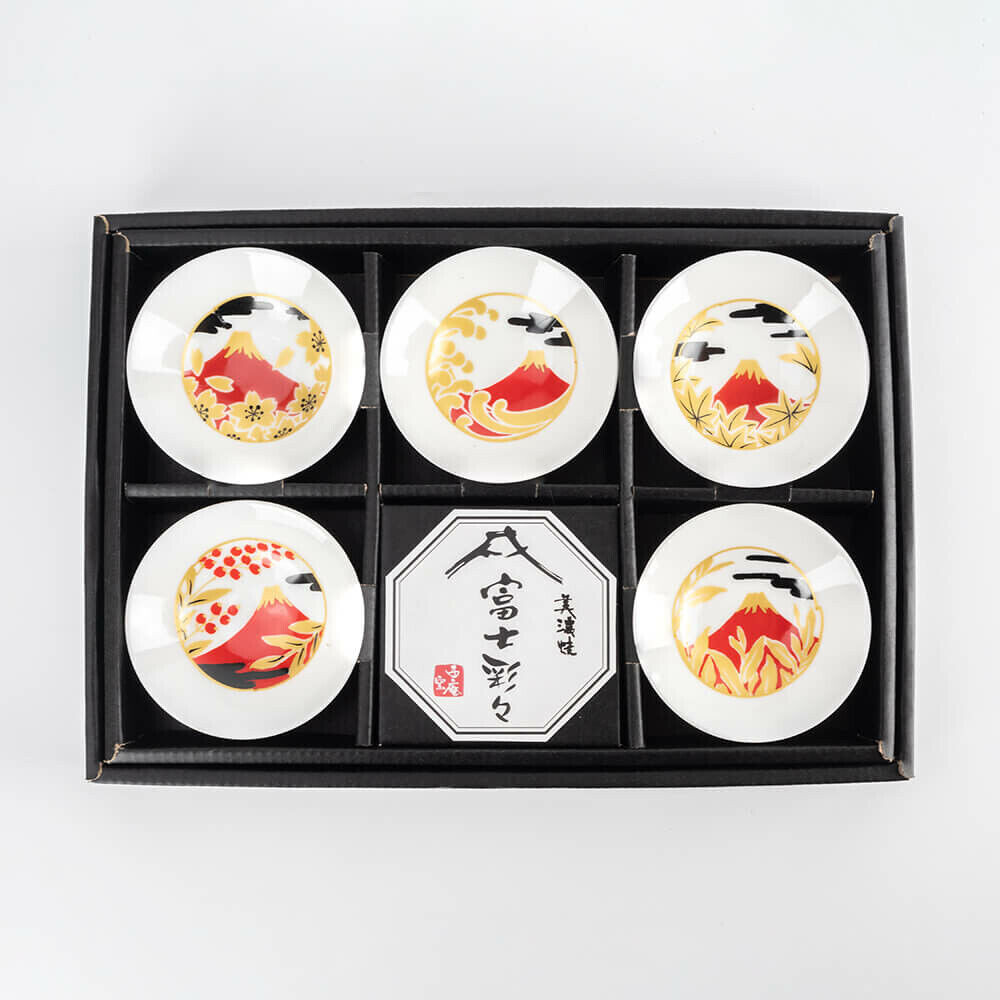 Mino ware Sakazuki Japanese Sake Cup Ceramic set of 5 Mt.Fuji disign Japan