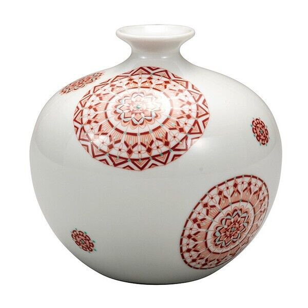 Kutani yaki ware Ceramic Japanese Flower pot Vase Aka-e Marumon Taishi kiln