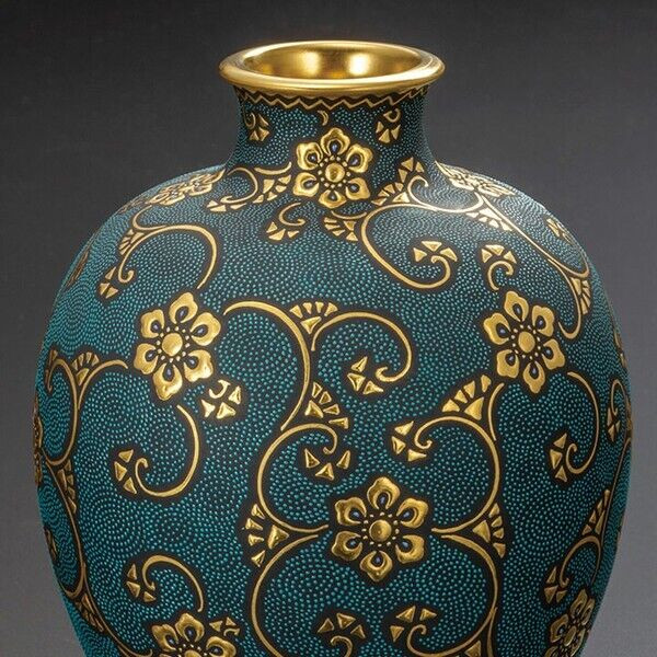 Kutani ware Nakata Kingyoku Flower pot Gold Mori Hoso ka-mon