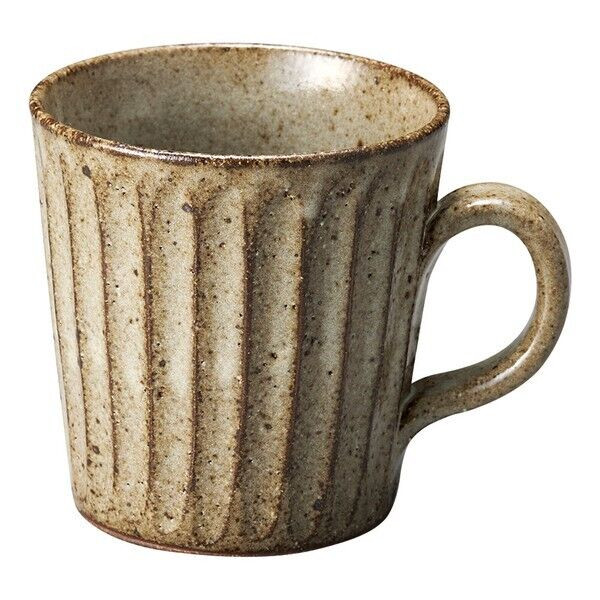 Shigaraki yaki ware Japanese pottery coffee tea cup Mug Ash glaze Carving  Japan