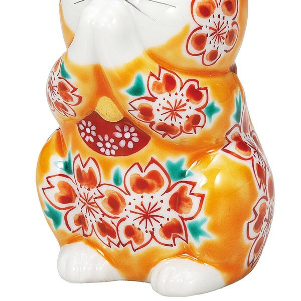 Maneki neko Kutani ware Japanese Lucky cat Praying Cat Orange