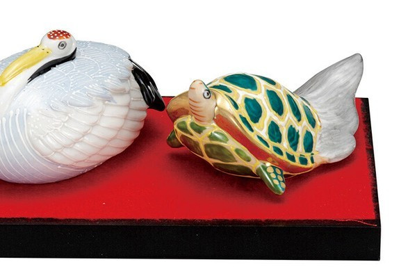 工芸品 Kutani ware, crane and turtle figurine Kutani Ware porcelain Crane & Turtle Decorative Design Made in
