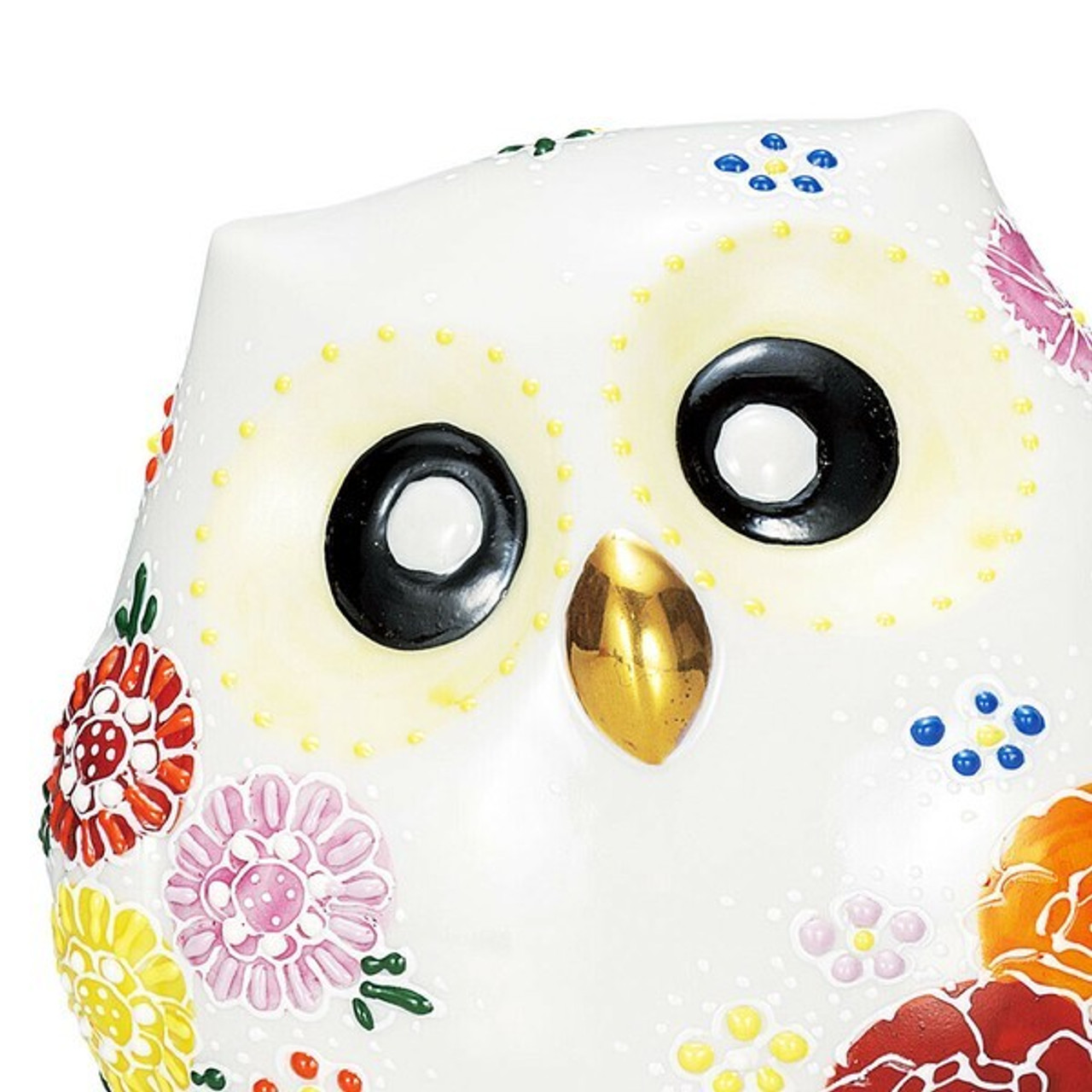 Kutani Ware Lucky Fukuro Owl Floral motif mori art 4.5in