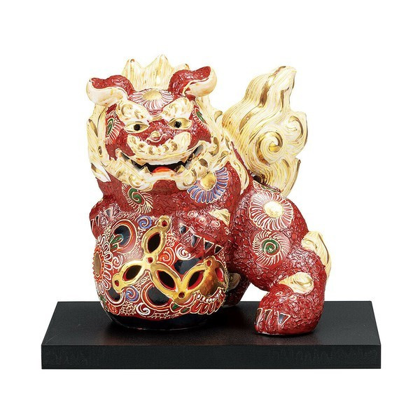 Kutani Ware Foo dog Shishi Lion Red mori Art Made in Japan W5.9in