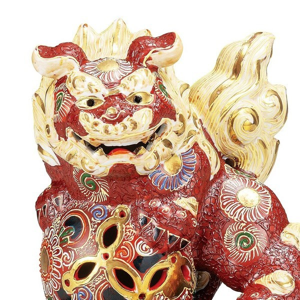 Kutani Ware Foo dog Shishi Lion Red mori Art Made in Japan W5.9in
