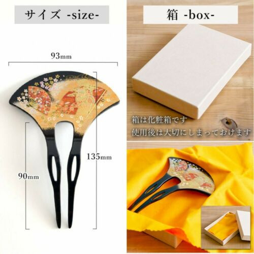 Japanese Lacquer Geisha Kanzashi comb Kimono Hairpin black Urushi