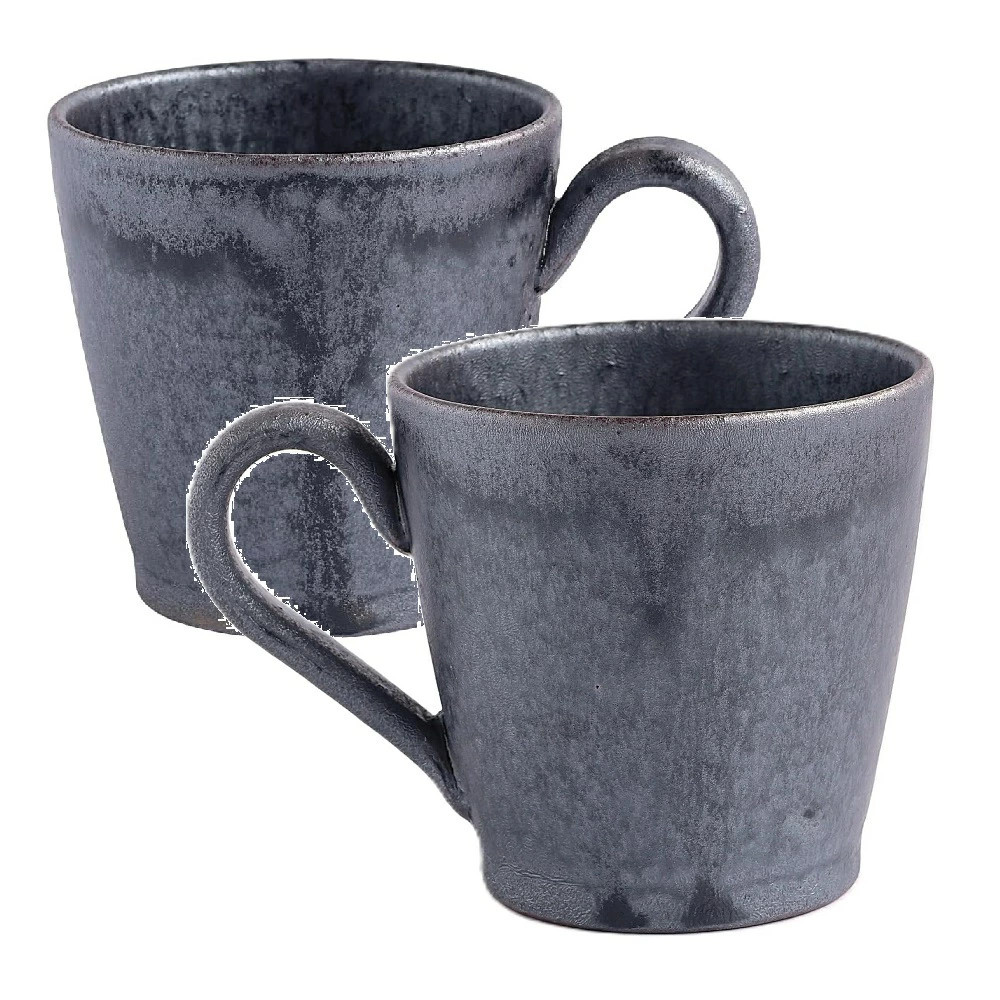 Shigaraki ware Japanese pottery Mug Tea cup set of 2 Black Chokai