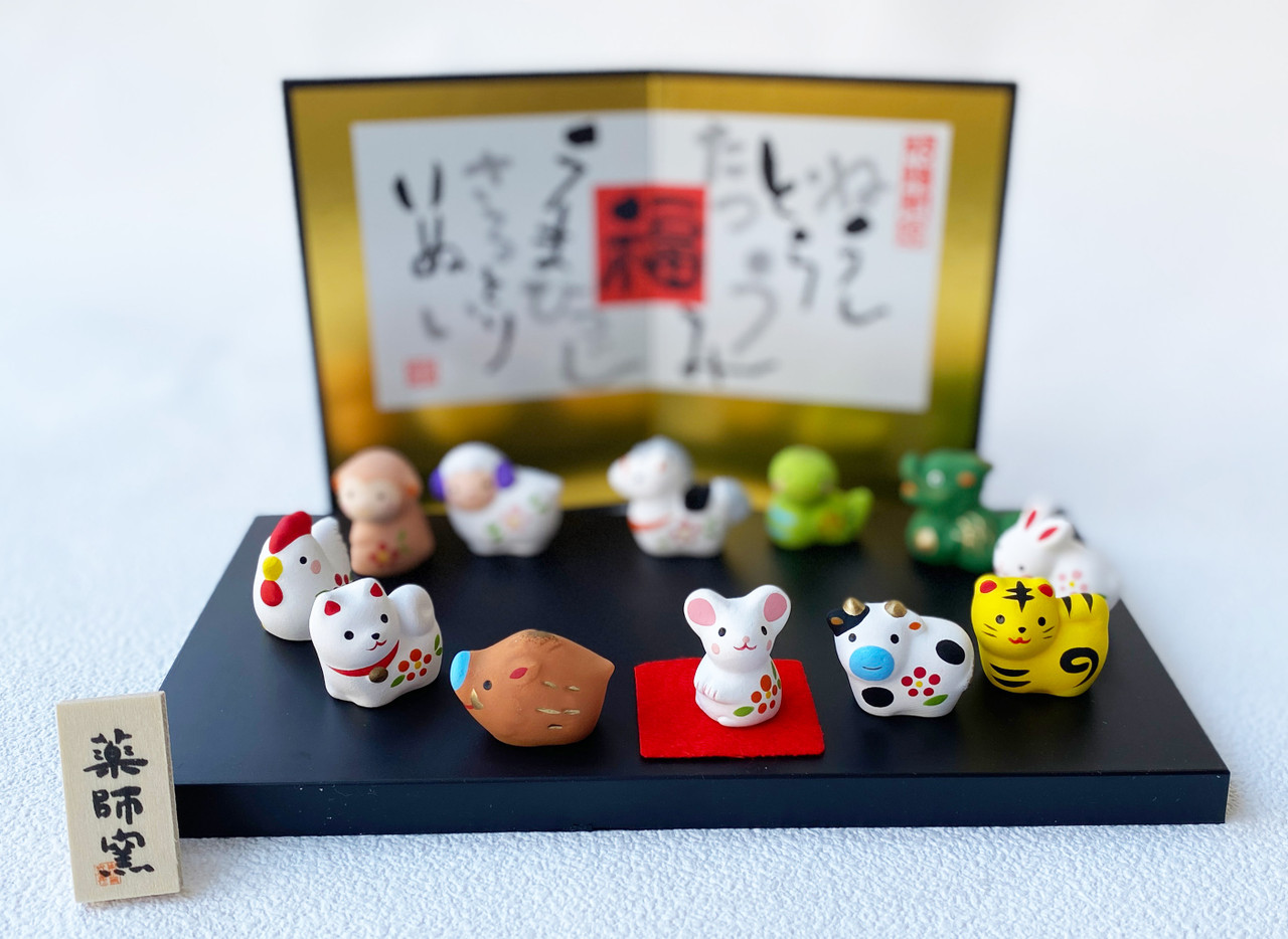 七宝焼など　金属製動物フィギュアセット 12体 Chinese Zodiac Japan Mino yaki Ceramic Figurine New Year 12 zodiac