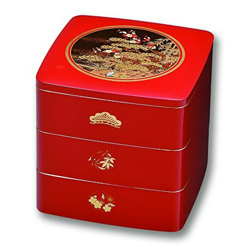 Jubako Bento Box Sho Chiku Bai Motif Red Lunch Box Yamanaka