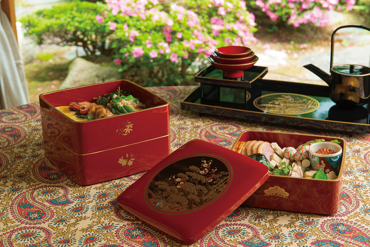 Jubako Bento Box Sho Chiku Bai Motif Red Lunch Box Yamanaka