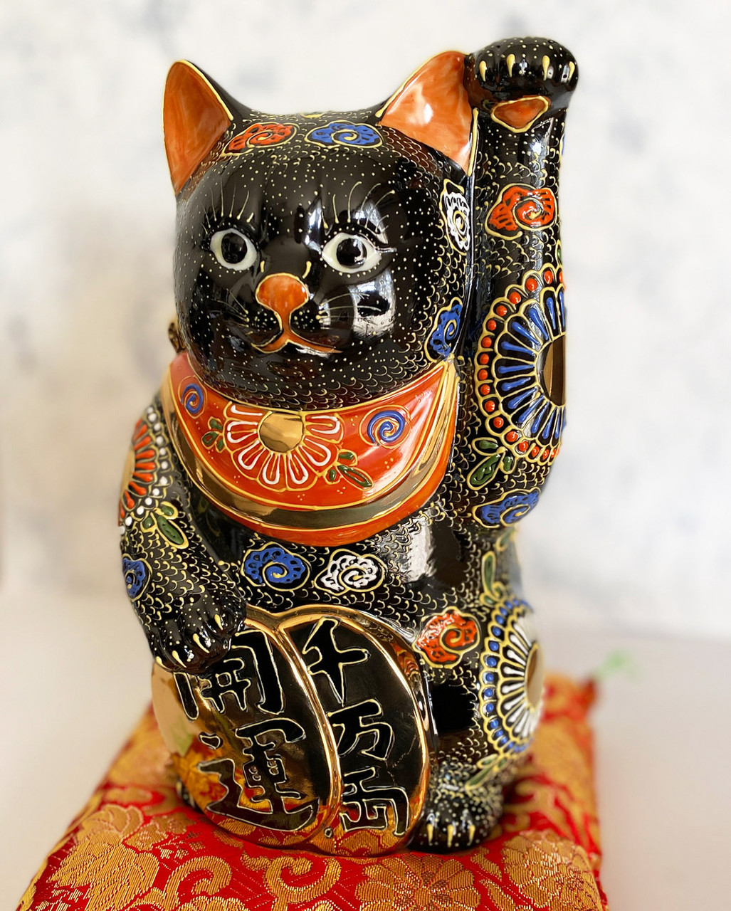 Maneki Neko Japanese lucky cat Kutani yaki Kimori 7' Daruma from