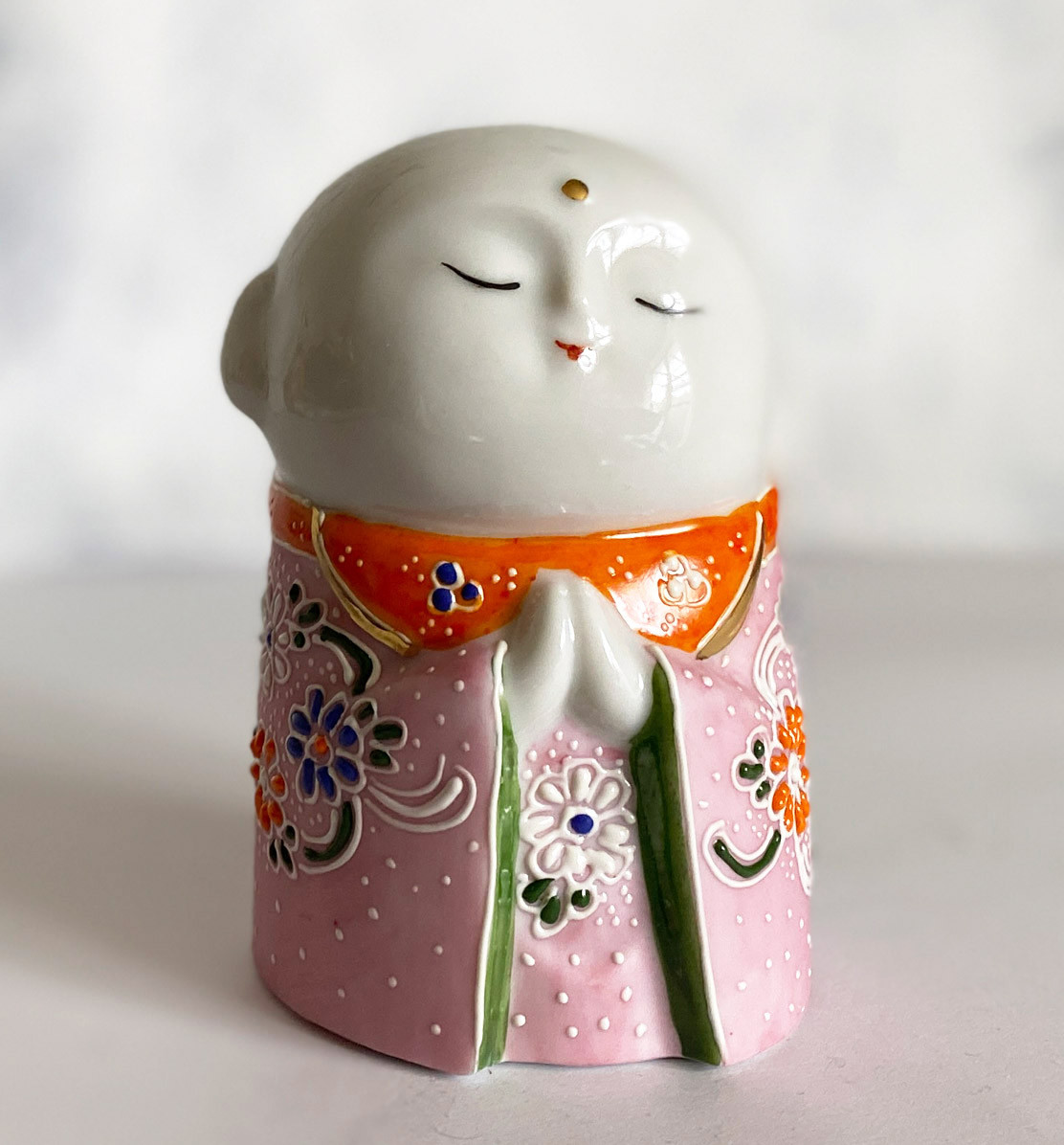 Japanese Buddha Happy Jizo Mini Statue Kutani ware porcelain Pink