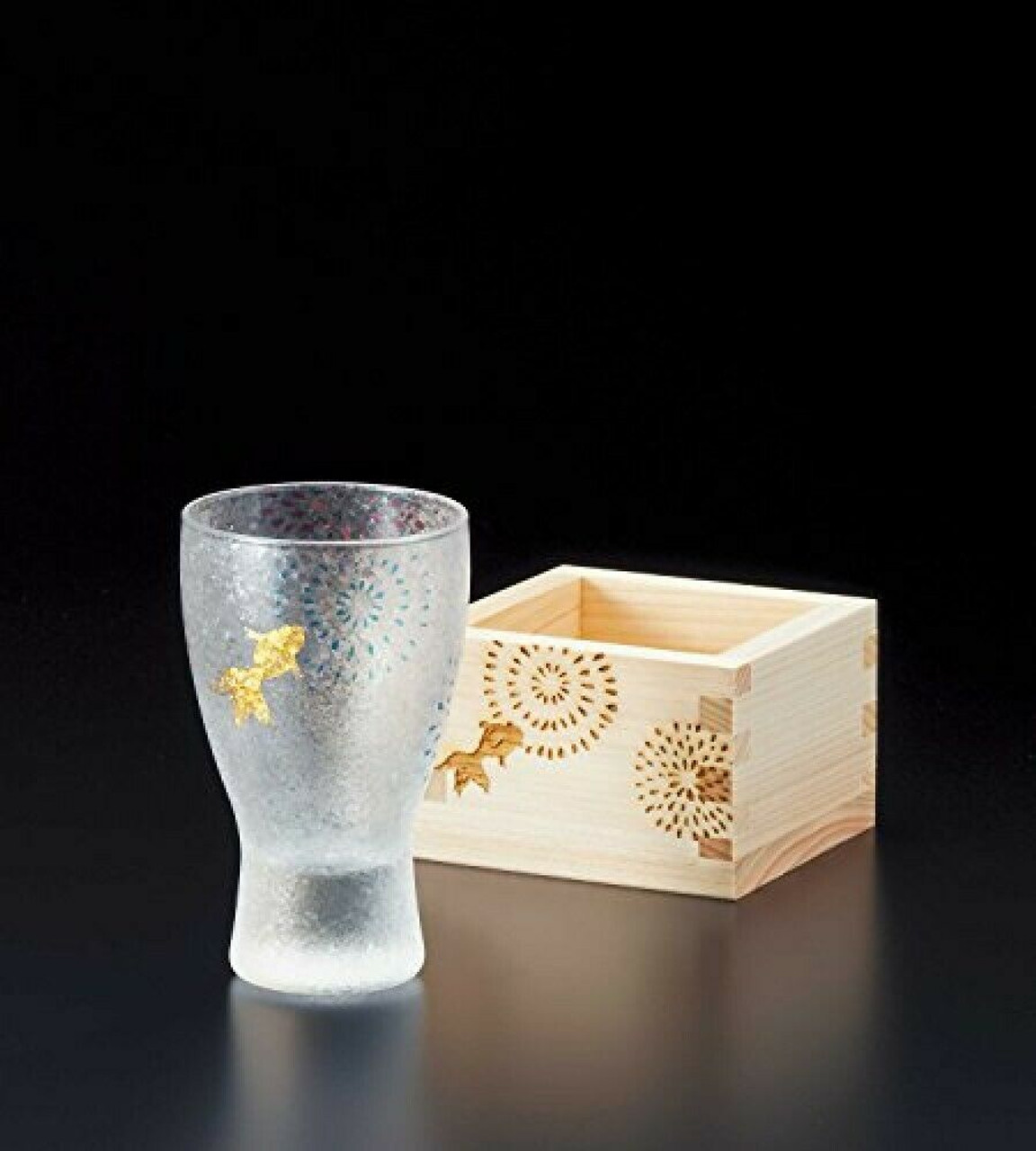 Sake Cup Hinoki Masu And Glass Cup Guinomi Ochoko Hanabi Kingyo Goldfish Japan Manekineko Ai