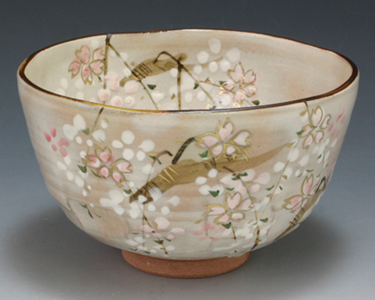 Chawan Japanese Tea Bowl Matcha Kyo Kiyomizu yaki ware Kyoto Japan plum blossom　 