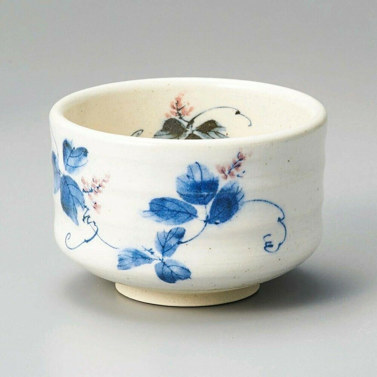 Ceramic Matcha Set with Flowers - Japanese Matcha Bowl, Bamboo