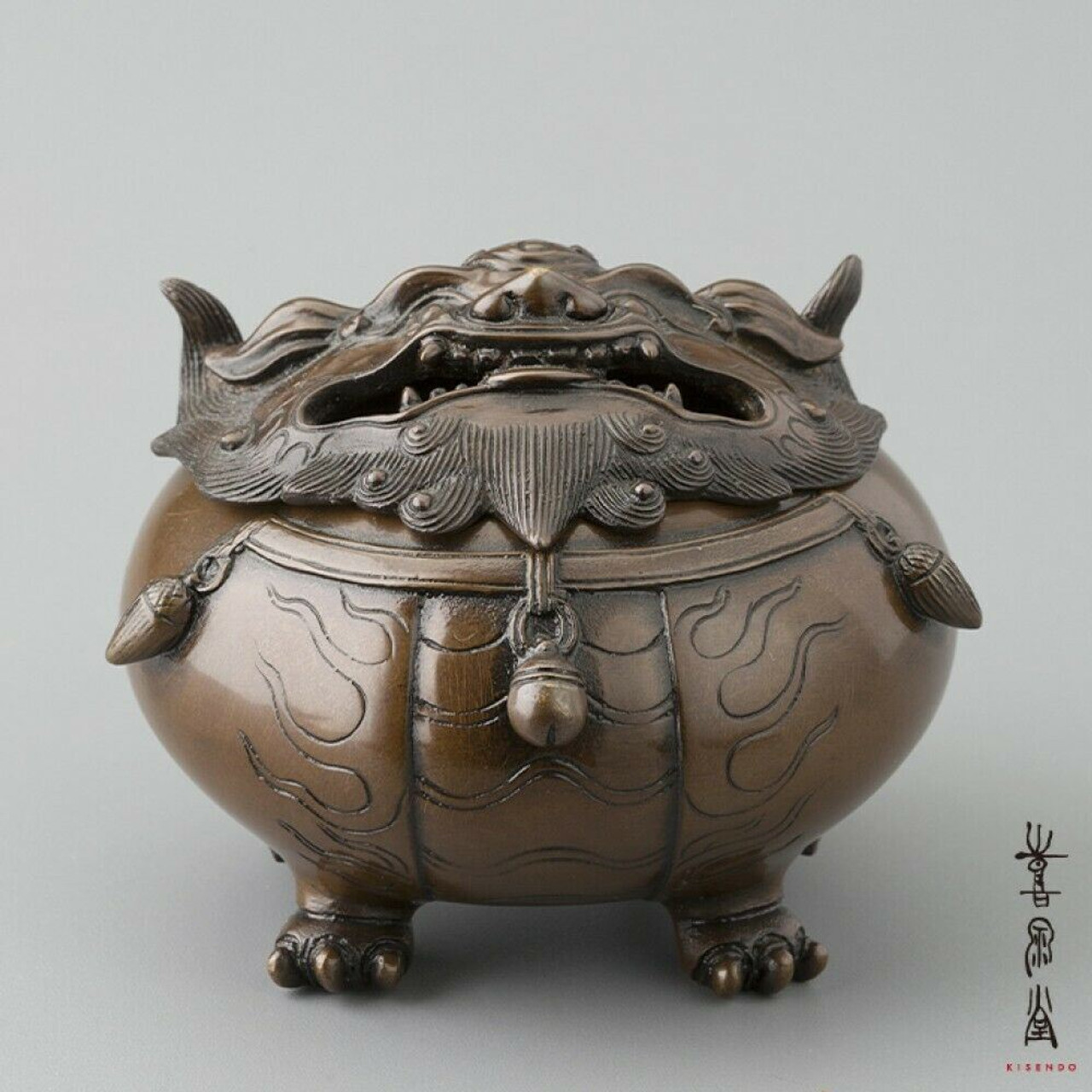 Koro Japanese Bronze Incense burner Takaoka Fuku Shishi Foo