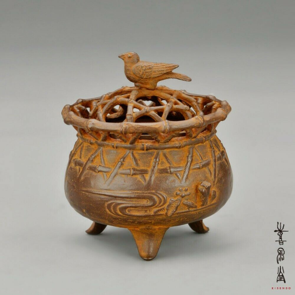 Koro Japanese Bronze Incense burner Takaoka Craft Bamboo Cage