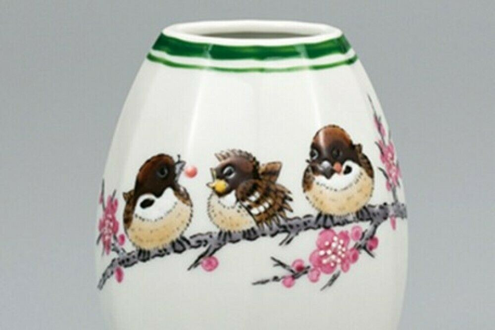 Kutani yaki porcelain Japanese Flower vase pot Ginsai Gold foil Crane - Thumbnail 3