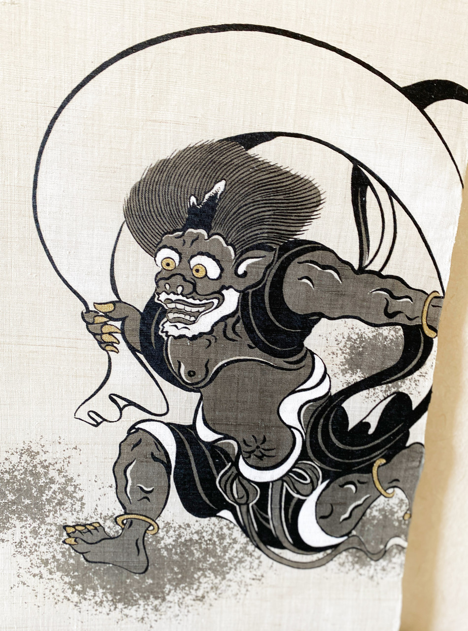 Kyoto Hangin scroll Kakejiku Tapestry Handpaint Fujin Raijin