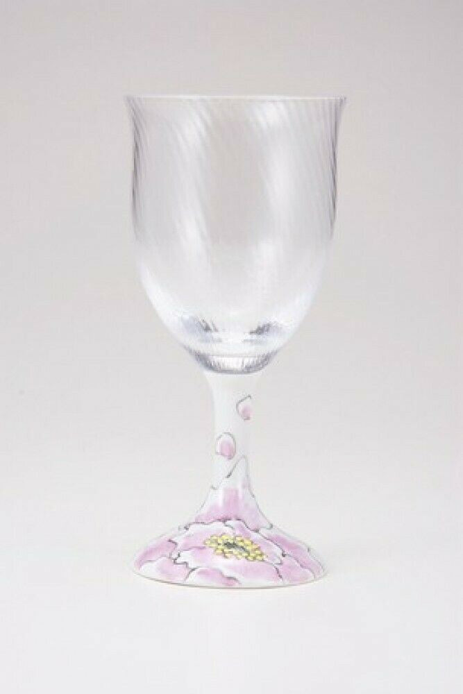 Edo glass Kutani yaki Waglass Japanese Wine glass goblet Fuki Pink Japan