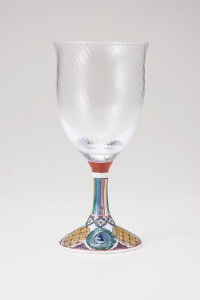 Edo glass Kutani Waglass Japanese Wine glass goblet Old Kutani Marumon