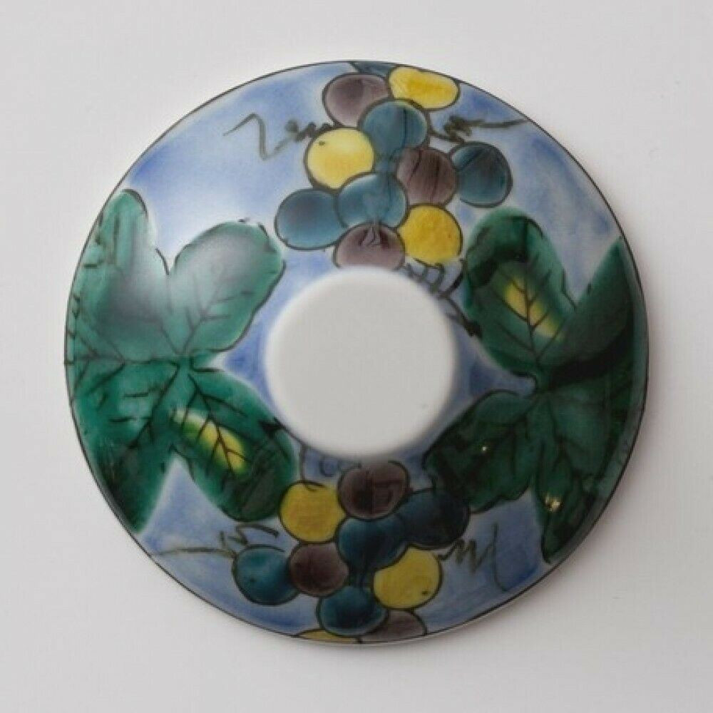 Edo glass Kutani yaki Waglass Japanese Wine glass goblet Grape Blue Japan