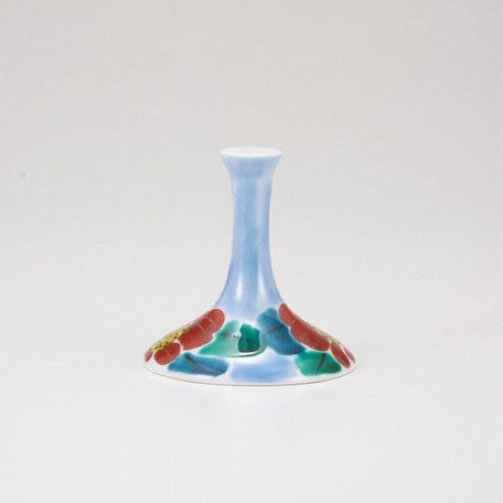 Edo glass Kutani yaki Waglass Japanese Wine glass goblet Camellia Blue