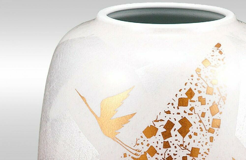 Kutani yaki porcelain Japanese Flower vase pot Ginsai Gold foil Crane - Thumbnail 2