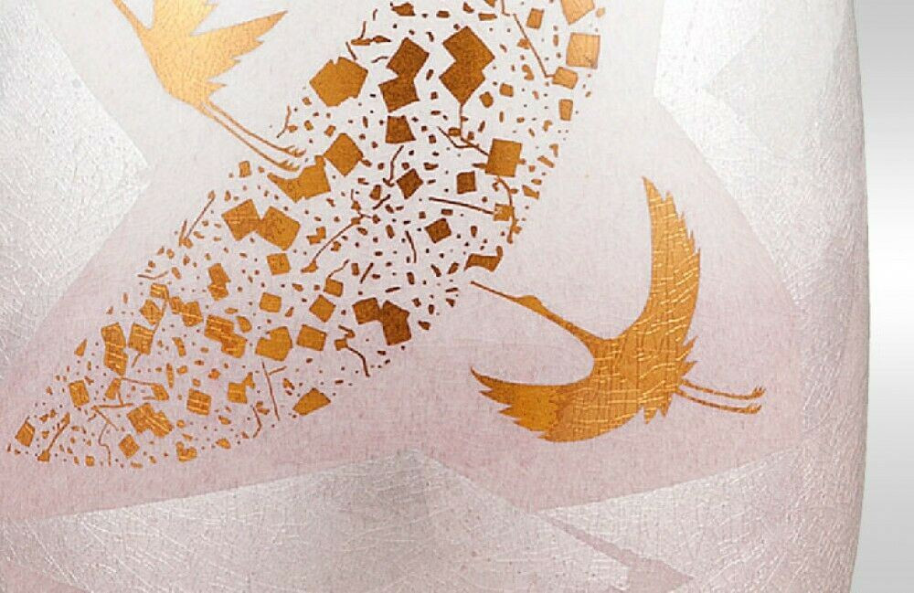 Kutani yaki porcelain Japanese Flower vase pot Ginsai Gold foil Crane - Thumbnail 3