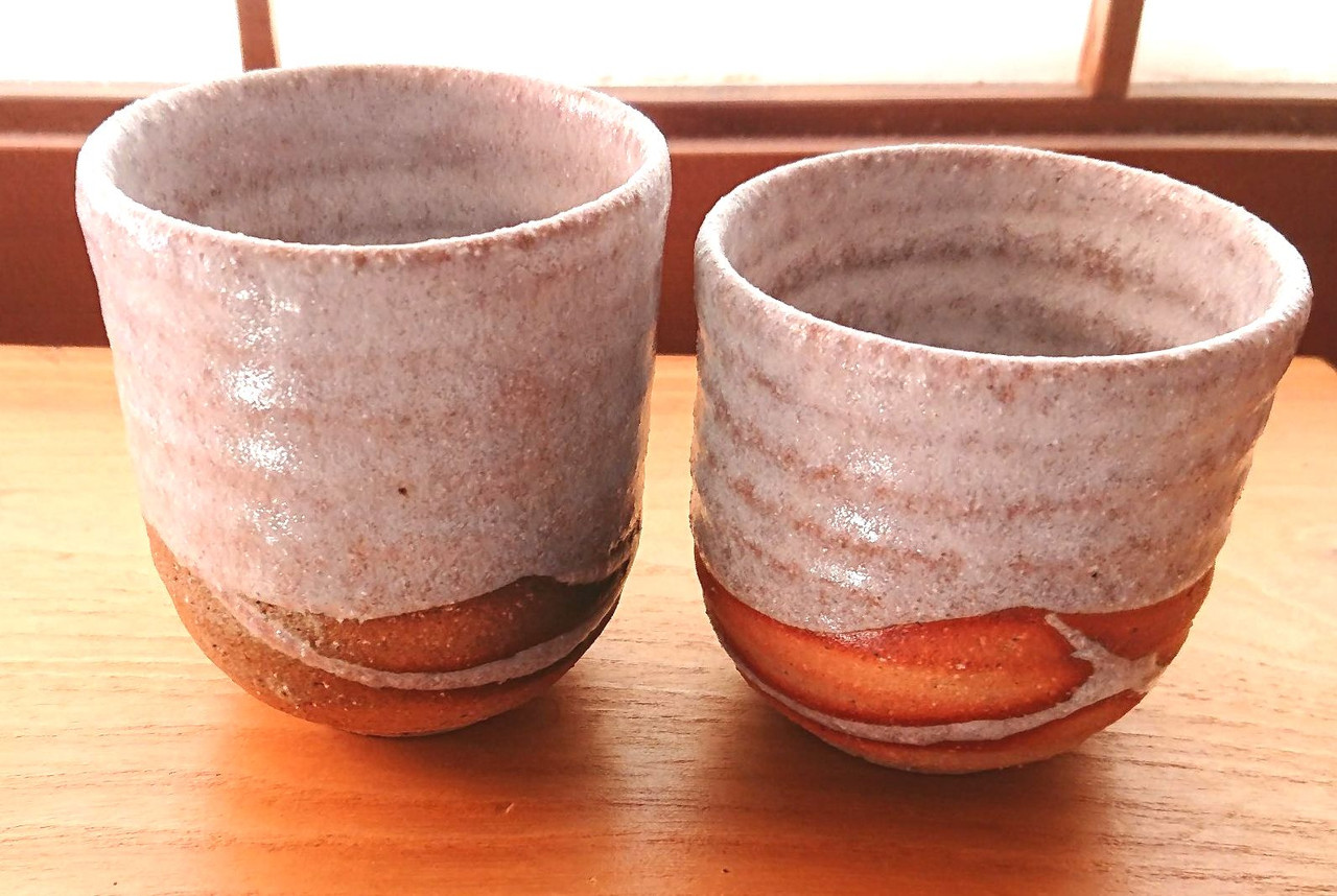 Yunomi Japanese tea cup set of 2 Shigaraki yaki pottery Awayuki