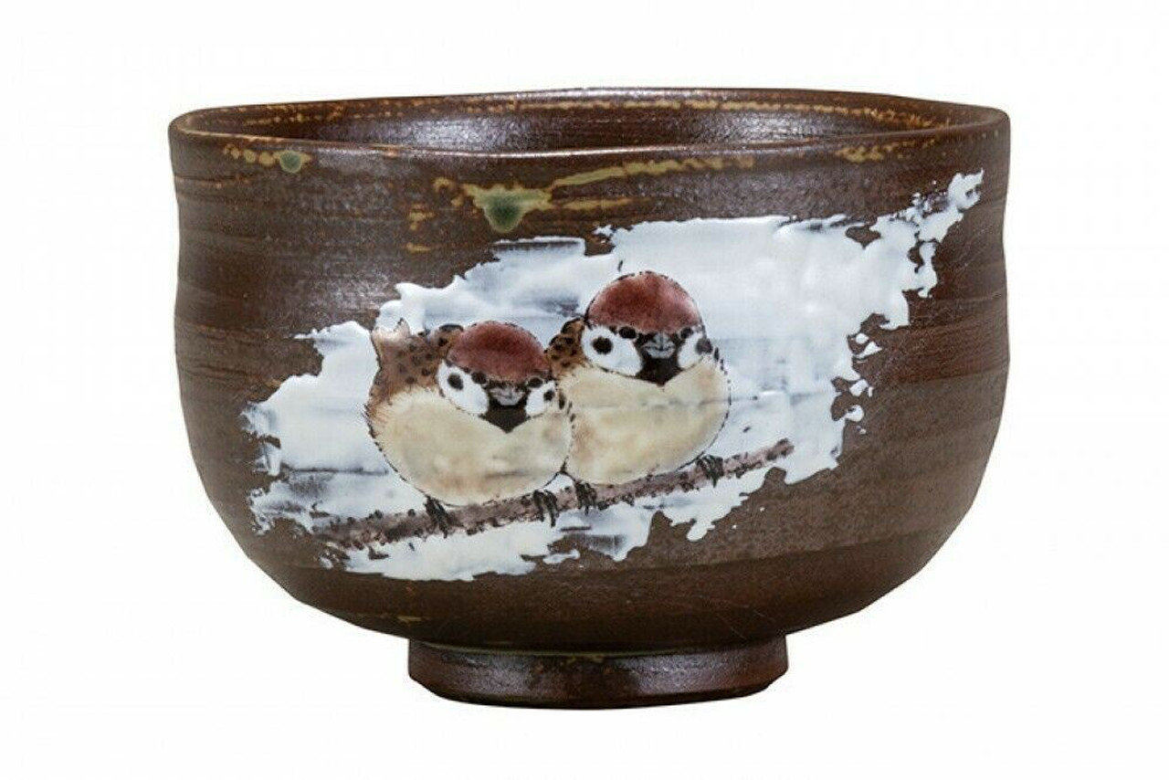 Matcha Tea Bowl (Chawan), white-brown, 13 x 8 cm