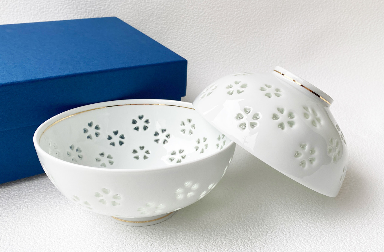 Pair Arita yaki porcelain Japanese Rice bowl Gohan Crystal glaze