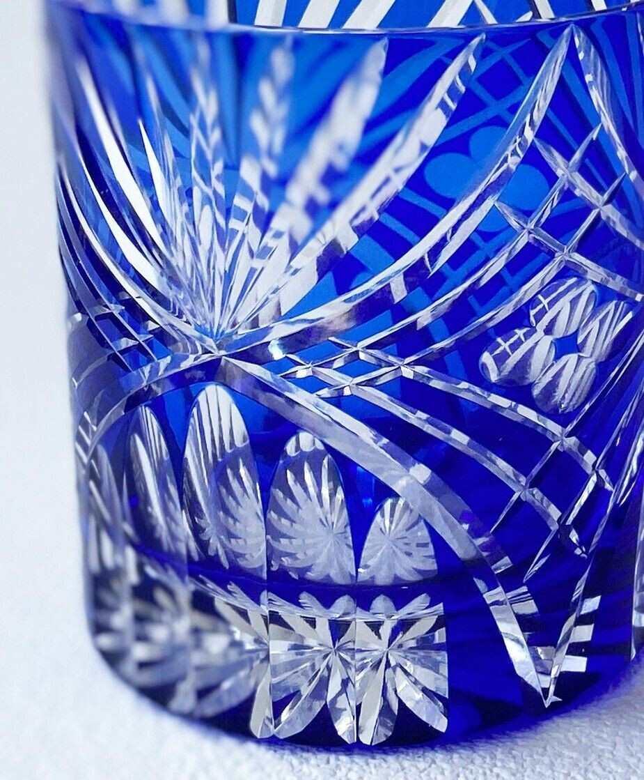 Edo Kiriko Japanese Whiskey Rock Glass set Arc rhombus pattern