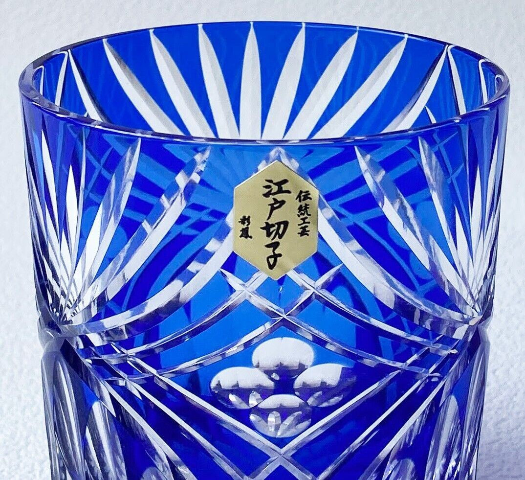 Edo Kiriko Japanese Whiskey Rock Glass set Arc rhombus pattern