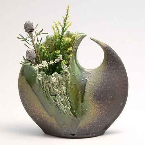 Shigaraki yaki ware Japanese flower pot vase Handcraft Bidro glaze