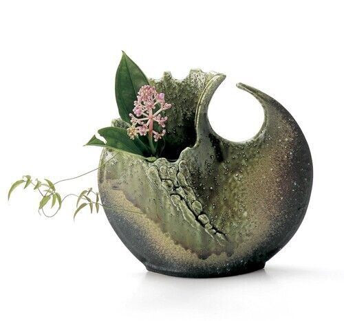 Shigaraki yaki ware Japanese flower pot vase Handcraft Bidro glaze