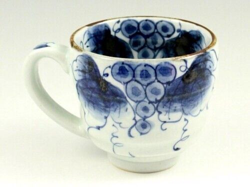 Arita yaki ware Japanese Coffee Mug cup Sometsuke Grape Blue handpaint