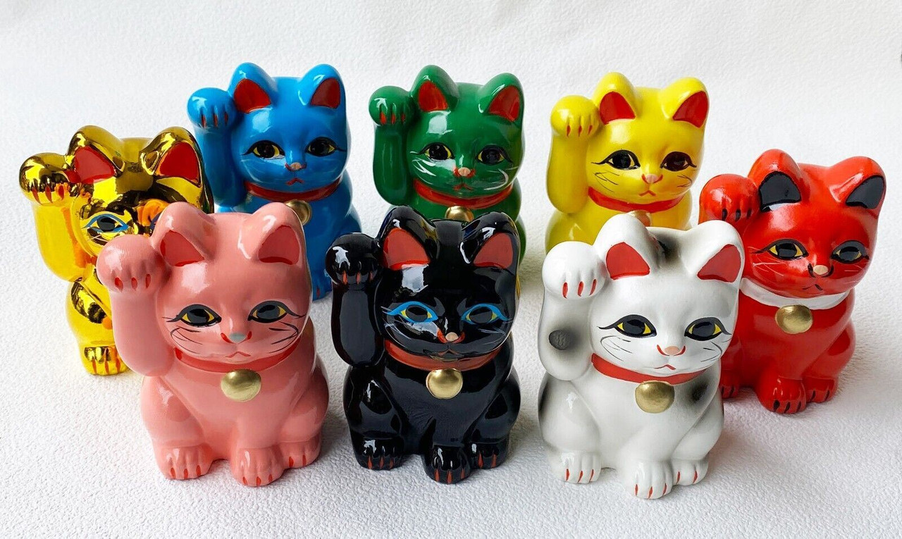 MANEKI NEKO Coinbank Japanese lucky cat TOKONAME yaki Right hand Up 8 color