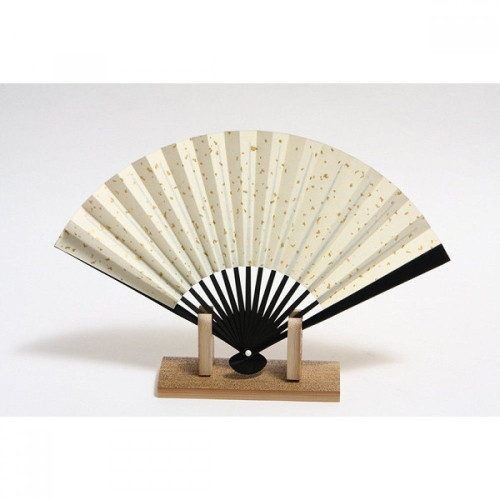 Sensu Japanese folding fan Akikusa gold w/stand from Kyoto Made in Japan