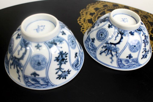 Pair Gohan Chawan Kutani yaki Rice bowl Royal warrant of appointment Flower