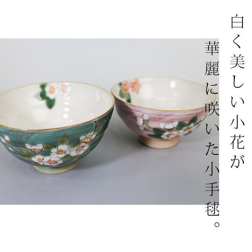 Pair Gohan Chawan Kutani yaki Japanese Rice bowl Seiryo Spirea Kodemari Japan