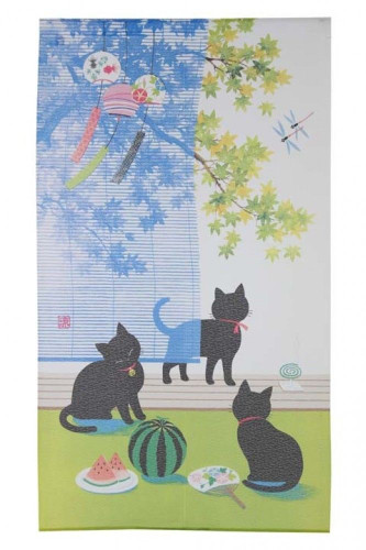 Noren Japanese hanging curtain Neko Cat Summer Melon 150x85cm from japan