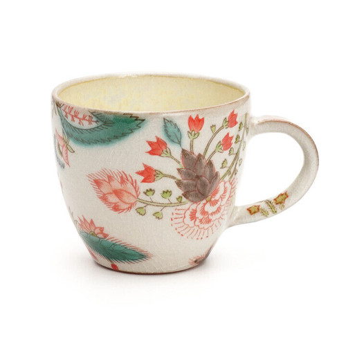 Kutani yaki ware Japanese Tea Coffee Mug cup Utsutsu kiln Flower Japan