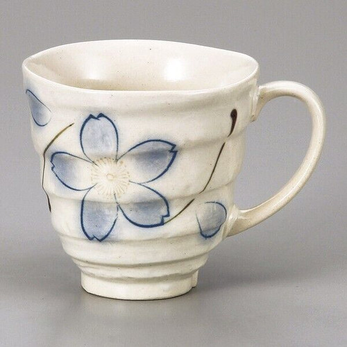 Mino ware Japanese pottery Mug Coffee Tea cup Yamashiro sakura Cherry blue Japan