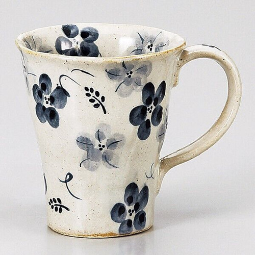 Mino ware Japanese pottery Mug Coffee Tea cupIndigo flower pattern Japan