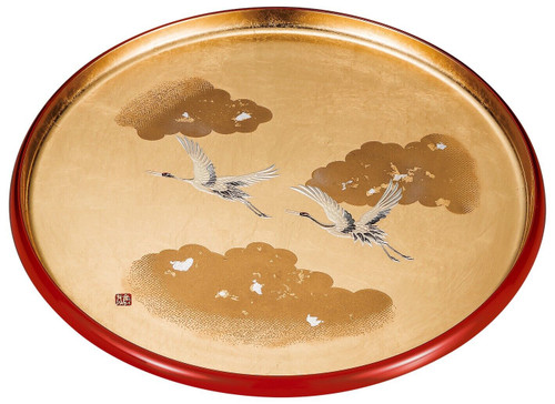 Obon Japanese Urushi tray Auspicious crane gold Yamanaka lacquerware Japan