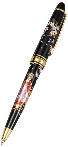 Stylo à Bille Japonais Laqué Maki-e Doré - Motif Ukiyo-e Utamaro - Neuf Avec étui